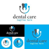 logo de la clinique de soins dentaires minimal. illustration vectorielle bleu, noir et blanc. icône de soins de santé des dents. logo de protection des dents. vecteur
