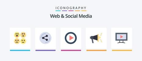 pack d'icônes plat 5 pour le Web et les médias sociaux, y compris. médias. vidéo. moniteur. conception d'icônes créatives vecteur