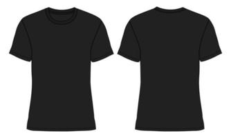 t-shirt à manches courtes coupe standard modèle d'illustration vectorielle de croquis plat de mode technique vues avant et arrière. vecteur