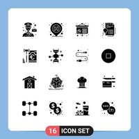 16 concept de glyphe solide pour les sites Web mobiles et les applications signe de solution euro certificat d'invention éléments de conception vectoriels modifiables vecteur