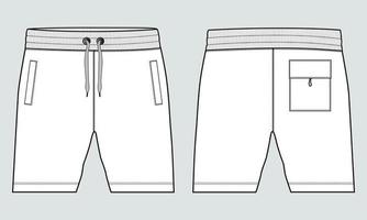 garçons sweat shorts pantalon dessin technique mode croquis plat modèle d'illustration vectorielle vues avant et arrière. vecteur