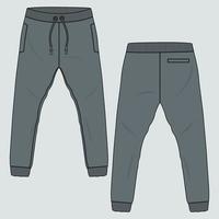 polaire coton tissu jogger pantalons de survêtement mode technique croquis plat modèle d'illustration vectorielle avant, vues arrière. vecteur