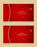 conception de fond rouge joyeux nouvel an chinois avec bordure de brosses à motif chinois et lanternes vecteur