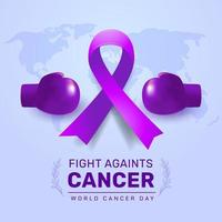 illustration de sensibilisation à la journée mondiale du cancer avec des gants de boxe vecteur