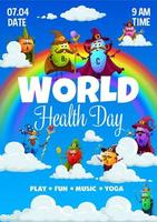 assistant de vitamine de dessin animé de la journée mondiale de la santé vecteur