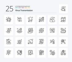 pack d'icônes de 25 lignes de transmission de virus, y compris le médicament. avertissement. froid. Voyage. avion vecteur