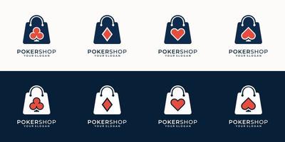 ensemble de logo créatif poker et combinaison de boutique en silhouette de style moderne design.shop logo, magasin, poker, royal, ace, casino, illustration vectorielle. vecteur premium