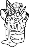 crème glacée au chocolat dessinée à la main fondue avec illustration de cône vecteur