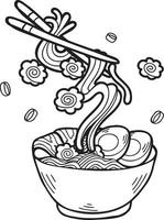 nouilles dessinées à la main ou illustration de la cuisine chinoise et japonaise ramen vecteur