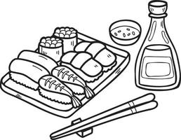 sushi et baguettes dessinés à la main illustration de la cuisine chinoise et japonaise vecteur