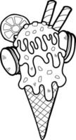 cornet de crème glacée dessiné à la main avec illustration de citron vecteur
