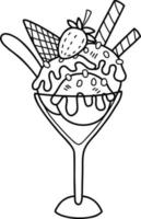 glace à la fraise dessinée à la main avec illustration de tasse vecteur
