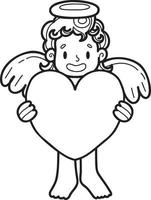 cupidon dessiné à la main avec illustration de coeur vecteur