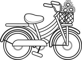 vélo dessiné à la main avec illustration de fleurs vecteur
