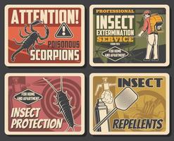 service d'extermination des insectes affiches antiparasitaires vecteur