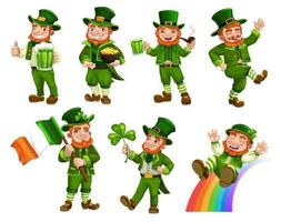 patricks day leprechauns avec bière, drapeau, trèfle vecteur