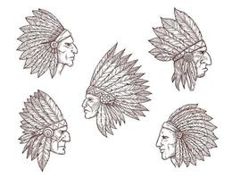 chefs indiens amérindiens avec des plumes vecteur