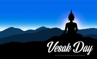 jour de vesak silhouette de bouddha au lever du soleil vecteur