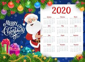 calendrier du nouvel an avec des cadeaux de noël et le père noël vecteur