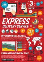 statistiques infographiques sur le service de livraison express vecteur
