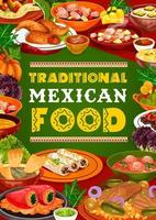 cuisine mexicaine, plats de restaurant de légumes et de viande vecteur