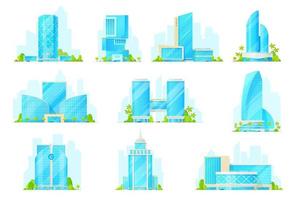 icônes de construction de gratte-ciel, bureaux de centre d'affaires vecteur