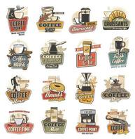 tasse à café, tasse, machine à expresso et icônes de haricot vecteur