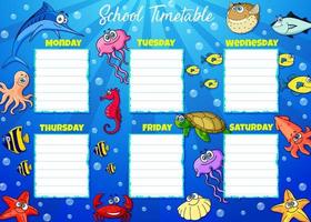 horaire de la semaine de l'horaire scolaire, dessin animé sous l'eau vecteur