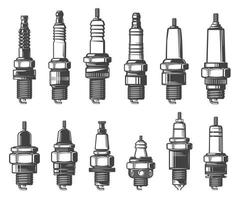 types de bougies d'allumage de voiture, icônes vectorielles isolées vecteur