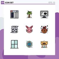 interface mobile fillline plat couleur ensemble de 9 pictogrammes de note casquette de pâques bynny balance éléments de conception vectoriels modifiables vecteur