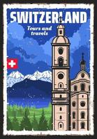 alpes suisses, drapeau suisse et église jésuite vecteur