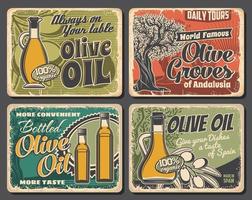 bouteilles d'huile d'olive, arbre et fruits vecteur