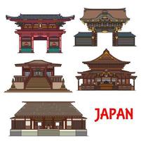 icônes de temple et de sanctuaire japonais. point de repère de voyage vecteur