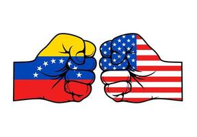 conflit entre les états-unis et le venezuela avec des drapeaux sur les poings vecteur