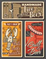 bière et brasserie, affiches vectorielles de collations vecteur