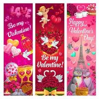 chats amoureux, coeurs, cupidon, cadeaux de saint valentin vecteur