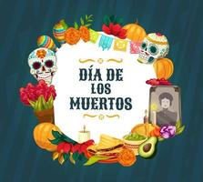 autel du jour des morts avec des crânes de sucre mexicains vecteur