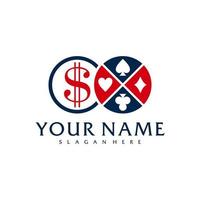 modèle vectoriel de logo de poker d'argent, concepts de conception de logo de poker créatif