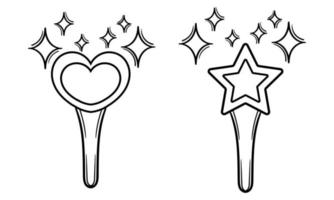 coeur et étoile en forme de baguette magique dessinée à la main vecteur