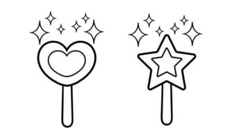 coeur et étoile en forme de baguette magique dessinés à la main 2 vecteur