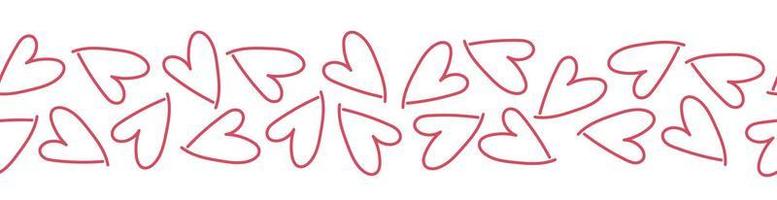 bordure transparente avec des coeurs roses d'art en ligne. style de griffonnage dessiné à la main vecteur