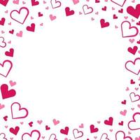bordure de coeur pour la saint valentin avec des paillettes rouges. 14 février jour. confettis de vecteur pour le modèle de bordure de coeur. texture dessinée à la main grunge. thème d'amour pour affiche, certificat-cadeau, bannière.