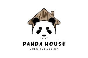 création de logo panda, maison de panda ou cage de panda avec maison en bois vecteur