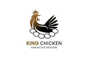 conception de logo de roi de poule pondeuse, logo de poulet imbriqué avec concept créatif vecteur