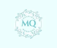 modèle de logos de monogramme de mariage lettre initiales mq, modèles minimalistes et floraux modernes dessinés à la main pour cartes d'invitation, réservez la date, identité élégante. vecteur