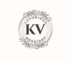 modèle de logos de monogramme de mariage lettre initiales kv, modèles minimalistes et floraux modernes dessinés à la main pour cartes d'invitation, réservez la date, identité élégante. vecteur