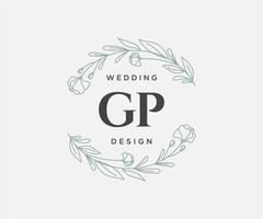 collection de logos de monogramme de mariage lettre initiales gp, modèles minimalistes et floraux modernes dessinés à la main pour cartes d'invitation, réservez la date, identité élégante pour restaurant, boutique, café en image vectorielle vecteur