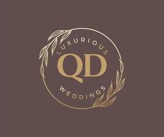 qd initiales lettre modèle de logos de monogramme de mariage, modèles minimalistes et floraux modernes dessinés à la main pour cartes d'invitation, réservez la date, identité élégante. vecteur