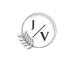 jv initiales lettre mariage monogramme logos modèle, modèles minimalistes et floraux modernes dessinés à la main pour cartes d'invitation, réservez la date, identité élégante. vecteur