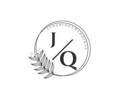 modèle de logos de monogramme de mariage lettre initiales jq, modèles minimalistes et floraux modernes dessinés à la main pour cartes d'invitation, réservez la date, identité élégante. vecteur